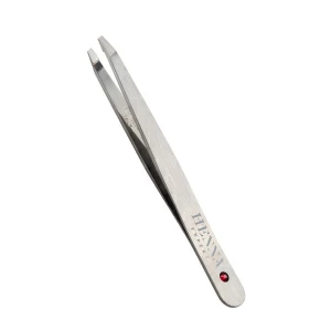 Пинцет для коррекции бровей "Henna Expert" скошенный (металлик, красный страз)